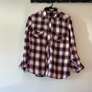Red and white plaid button up shirt